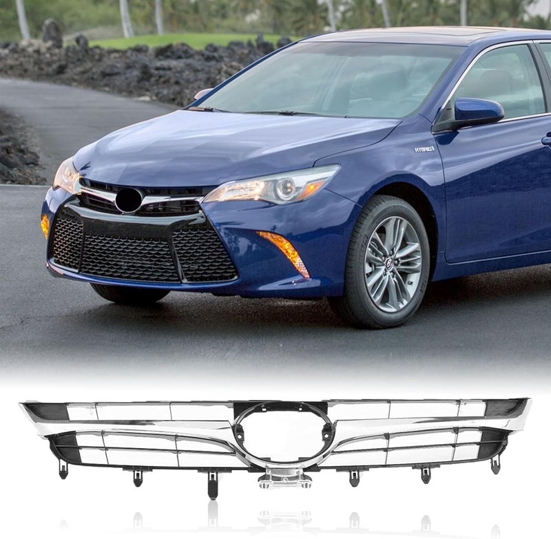 Kspeed Front Bumper Upper Grille for 2015 2016 2017 Toyota Camry LE SE XLE XSE, Black and Chrome Front Upper Grill Replace for 5310106411 TO1200377 - Image 1